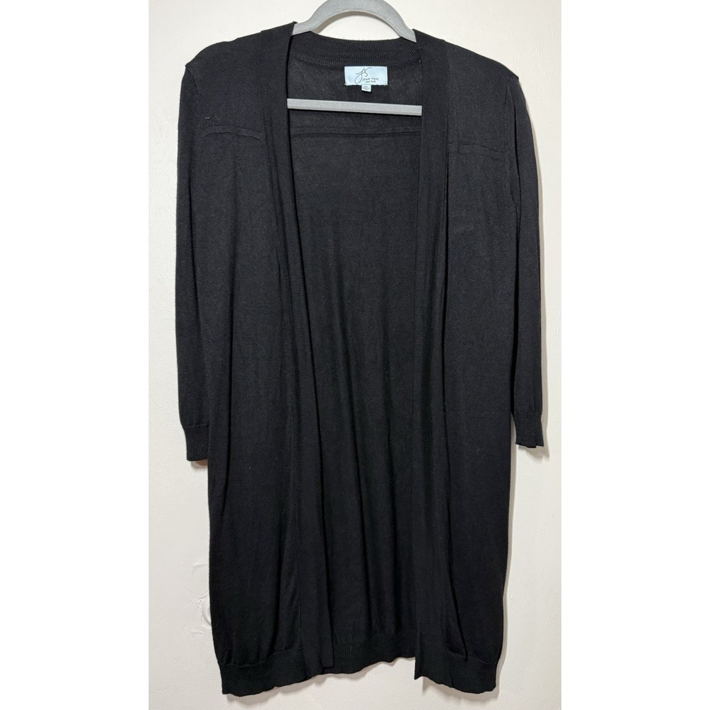 Joan Vass Cardigan Sweater Women's Size XS Black Open Front Viscose Lightweight